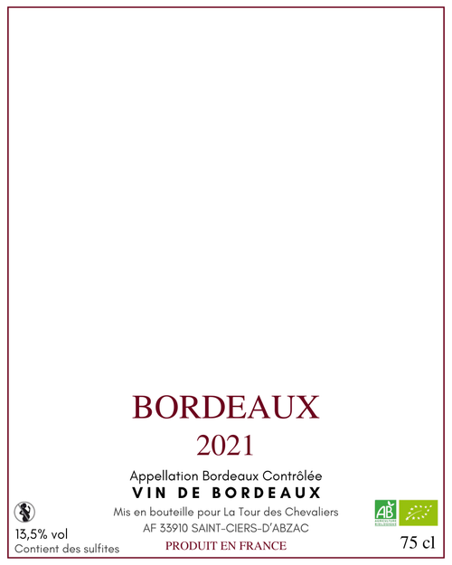 Bordeaux Bio Rouge 2021 — étiquette de base